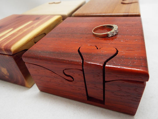 Wood Anniversary Puzzle Box, Handmade Stash Box with Heart Key