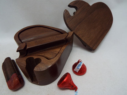 Romantic handmade gift for someone special.  Unique custom heart shaped box, handmade band saw puzzle box.