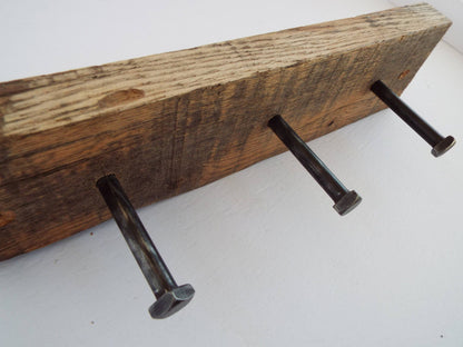 Rustic Barn Wood Coat Rack, 3 Bolt Hangers, Farmhouse Decor