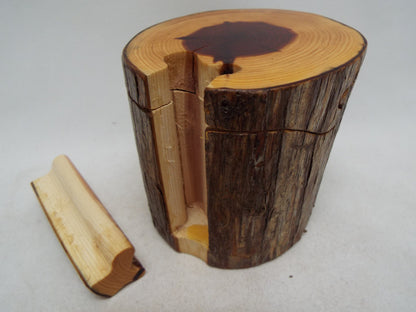 Live Edge Cedar Log Puzzle Box, Stash Box, Hostess Gift
