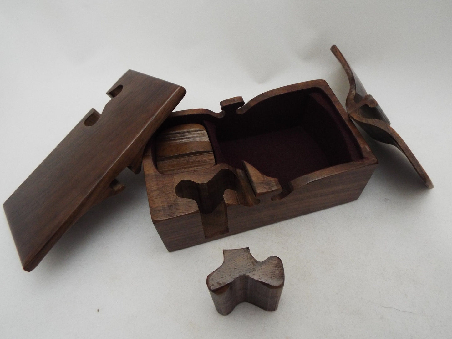 Handmade Wooden Puzzle Box, Walnut Mahogany Red Cedar, Band Saw Gift Box