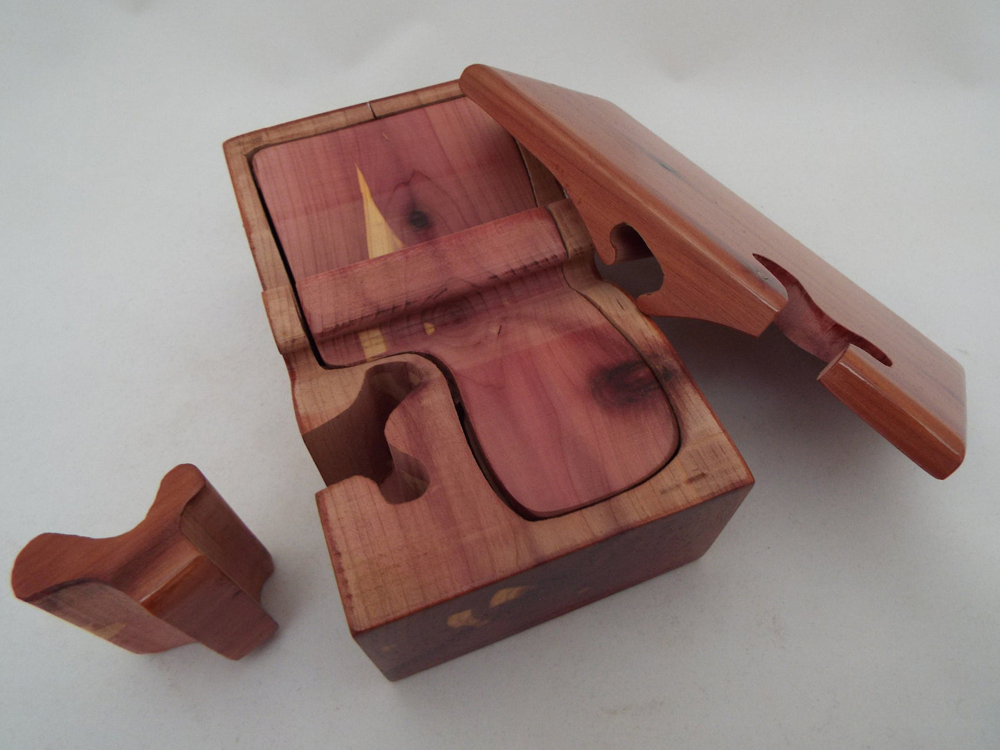 Handmade Wooden Puzzle Box, Walnut Mahogany Red Cedar, Band Saw Gift Box