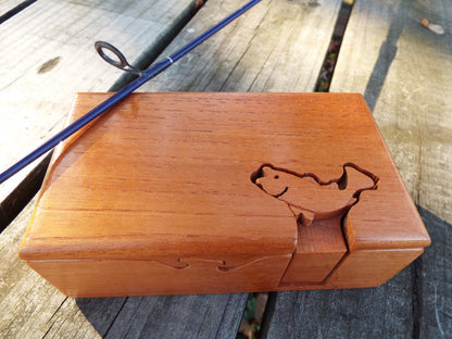 Gift for Angler, Bass Fishing Puzzle Box, Handmade Wooden Keepsake