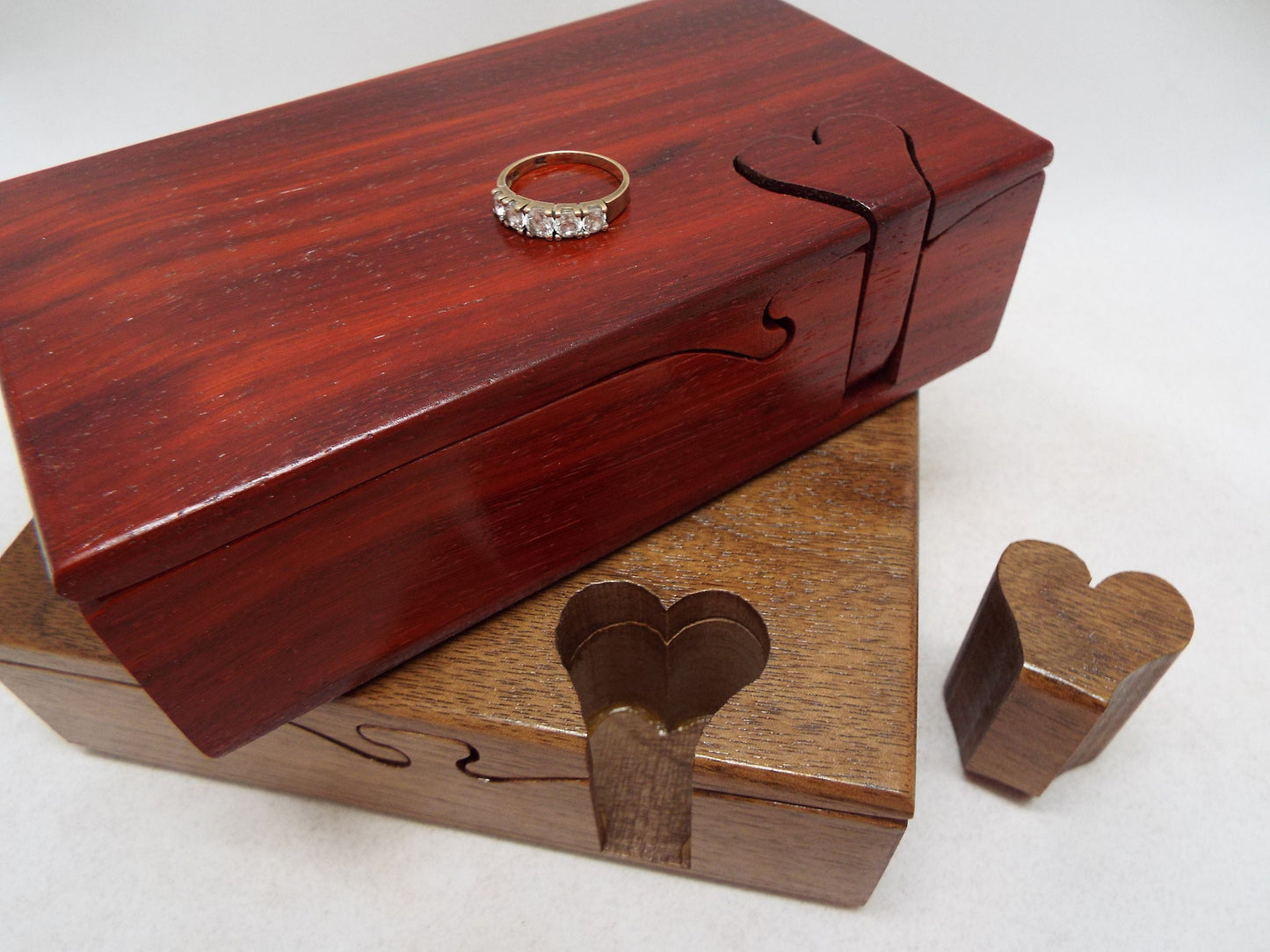 Wood Anniversary Puzzle Box, Handmade Stash Box with Heart Key