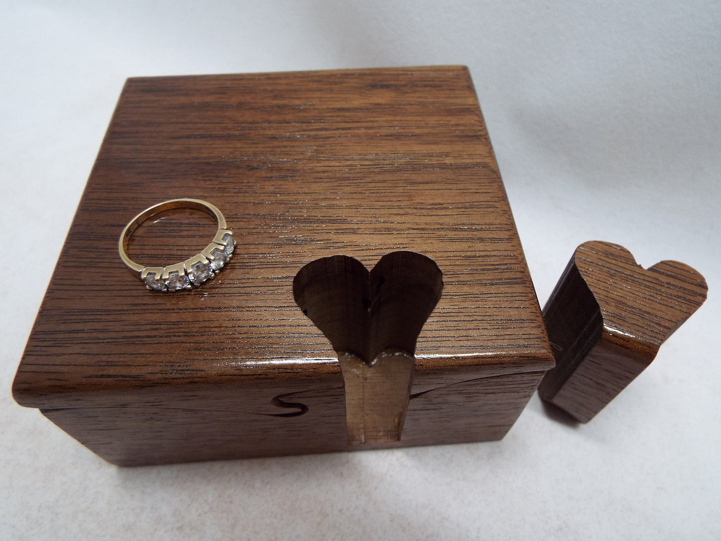 Wood Anniversary Puzzle Box, Handmade Stash Box with Heart Key