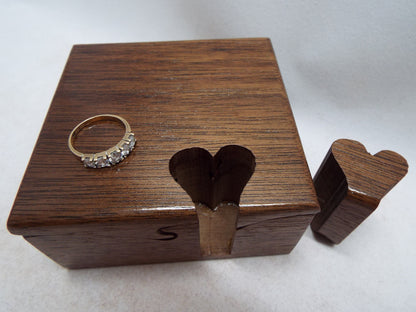Wood Anniversary Puzzle Box, Handmade Stash Box with Heart Key