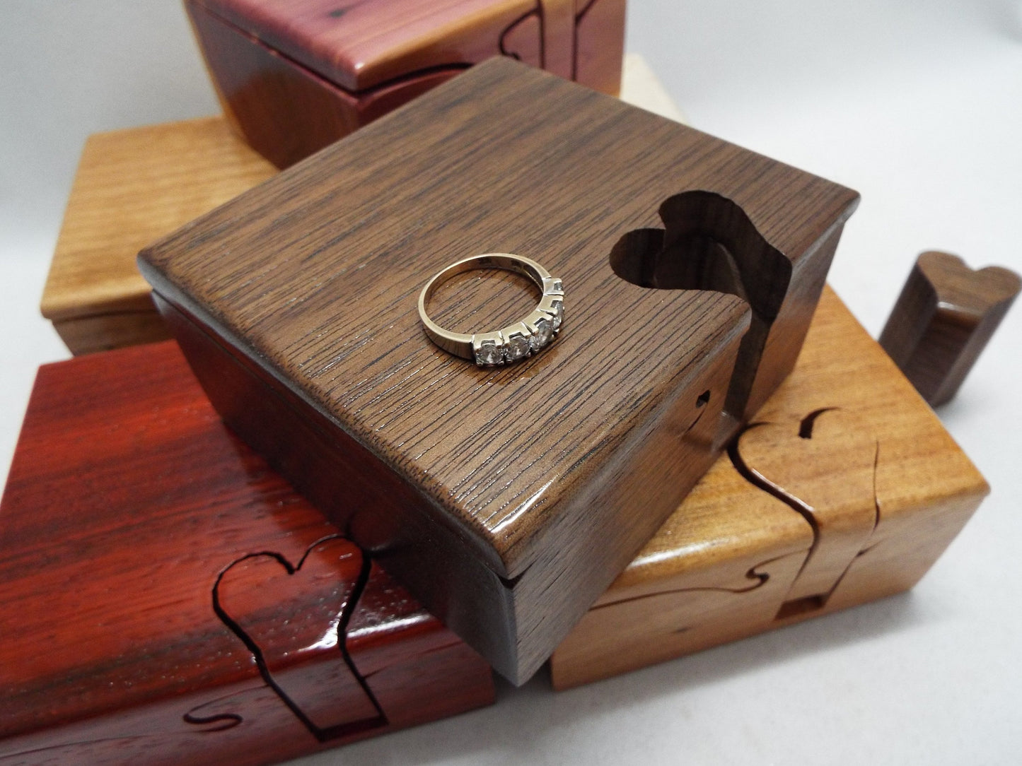 Wood Anniversary Puzzle Box, Handmade Stash Box with Heart Key