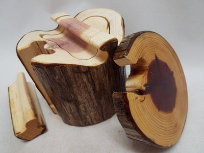 Live Edge Cedar Log Puzzle Box, Stash Box, Hostess Gift