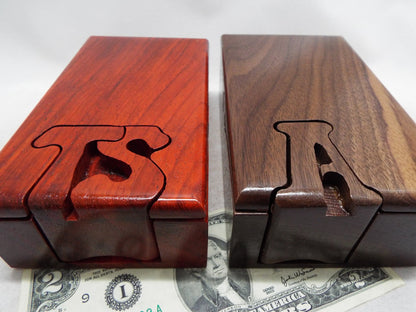 Custom Initial Puzzle Box: Large Handmade Hardwood Stash Box