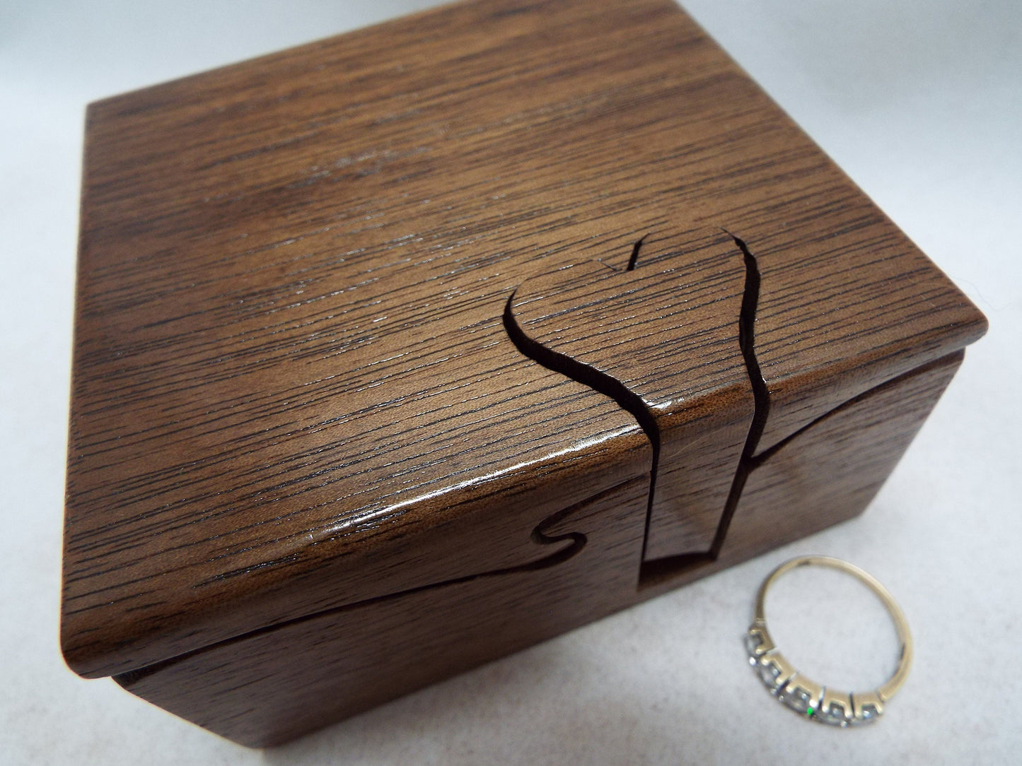 Wood Anniversary Puzzle Box, Handmade Stash Box with Heart Key
