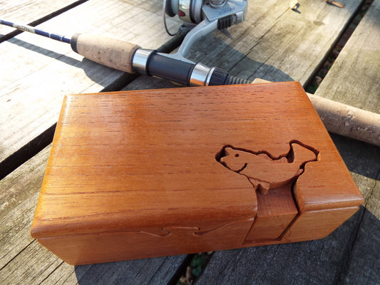 Gift for Angler, Bass Fishing Puzzle Box, Handmade Wooden Keepsake