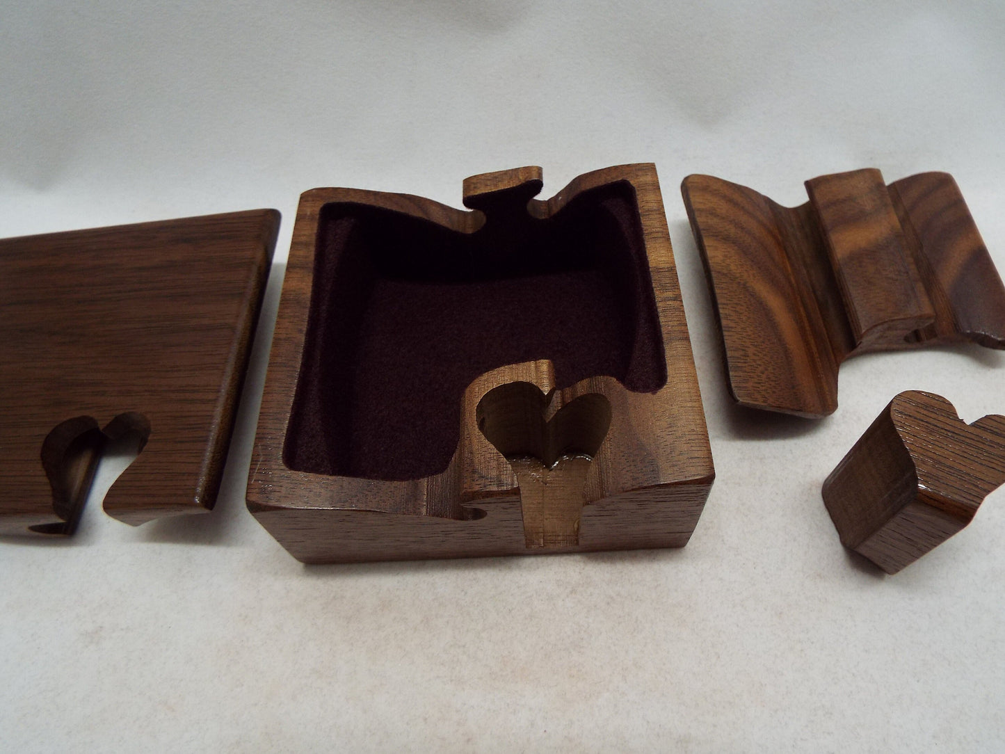 Wood Anniversary Puzzle Box, Handmade Stash Box with Heart Key