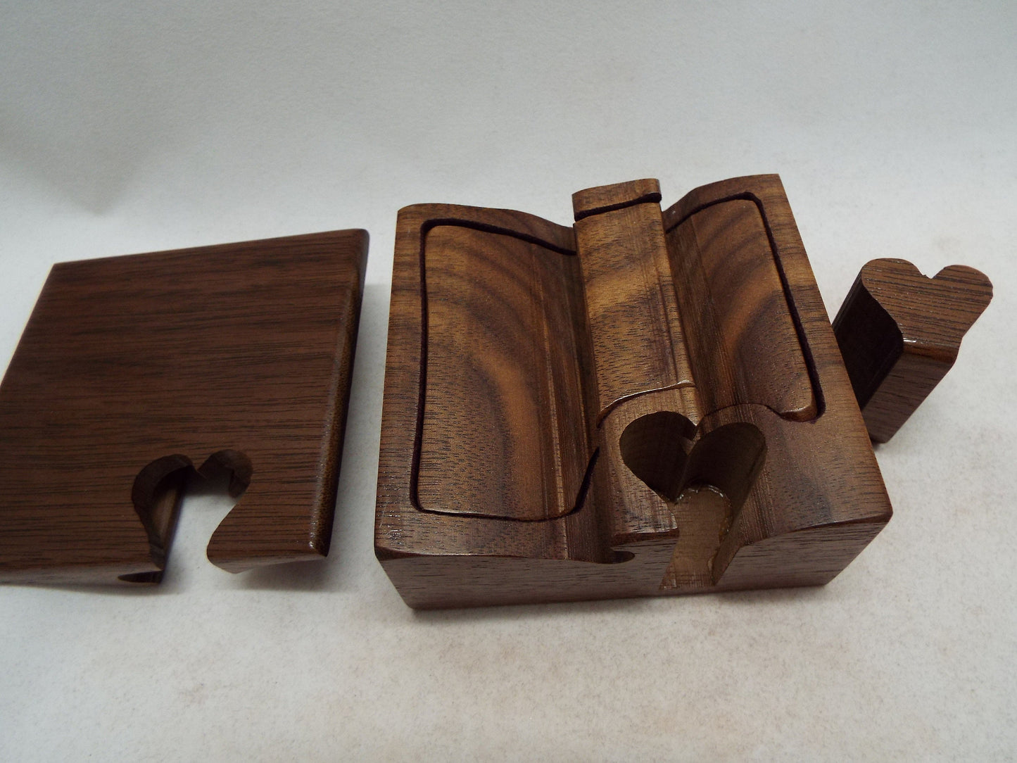 Wood Anniversary Puzzle Box, Handmade Stash Box with Heart Key