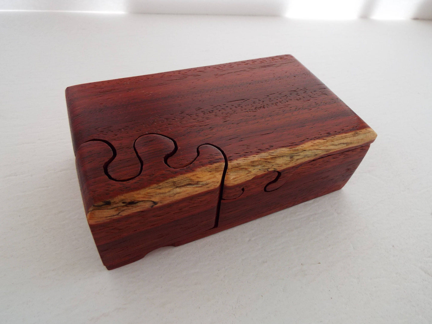 Handmade Band Saw Puzzle Box, Natural Hardwood Keepsake