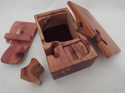Handmade Wooden Puzzle Box, Walnut Mahogany Red Cedar, Band Saw Gift Box